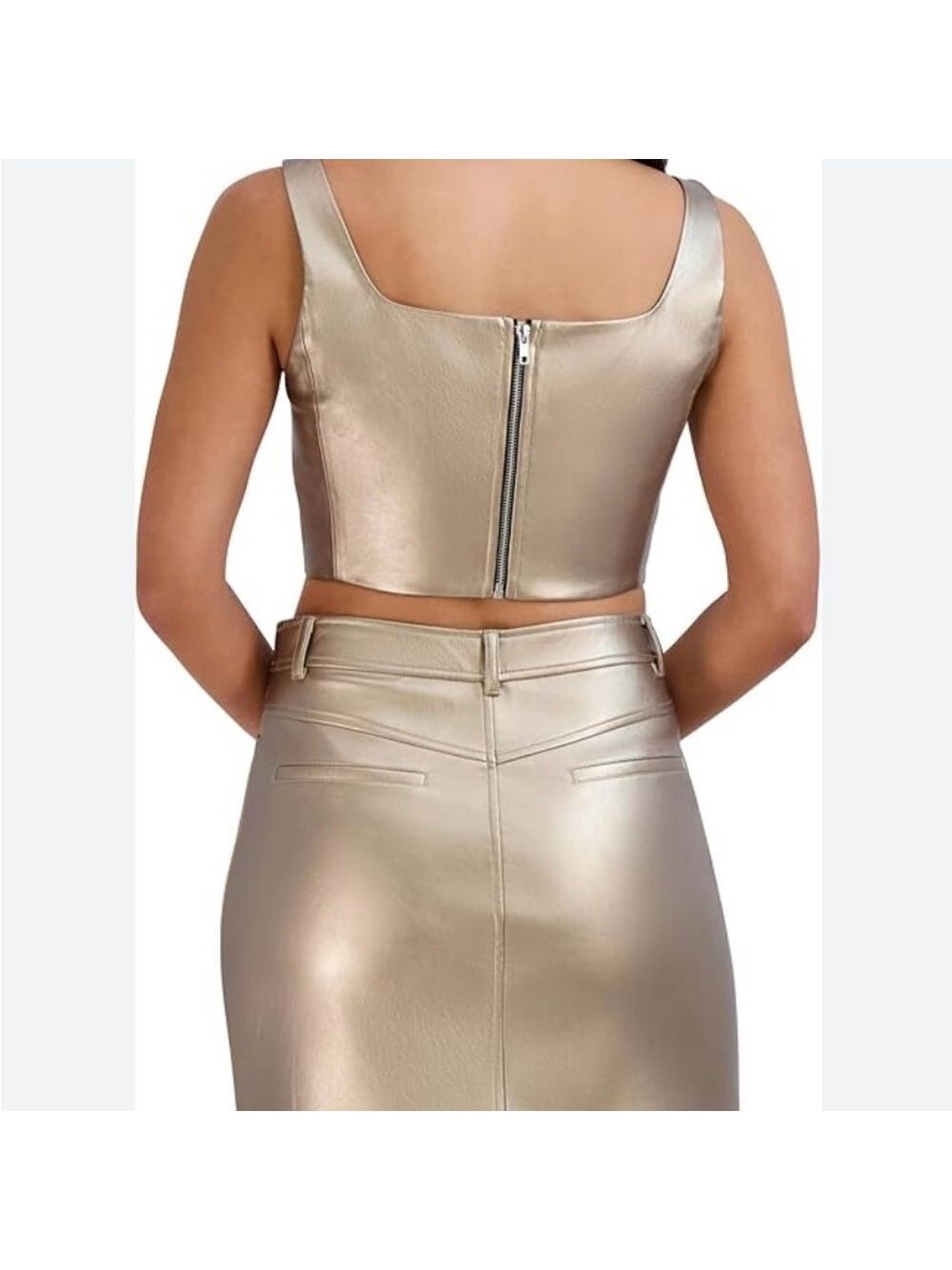 BCBGeneration Bronze Gold Square Neck Cropped Pleather Bralette Tank Top - Picture 2 of 7